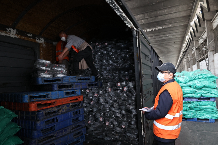 中國鐵路南昌局集團有限公司福州車務段福州東站貨運員王俊正在檢查現場裝車情況，王勇富攝