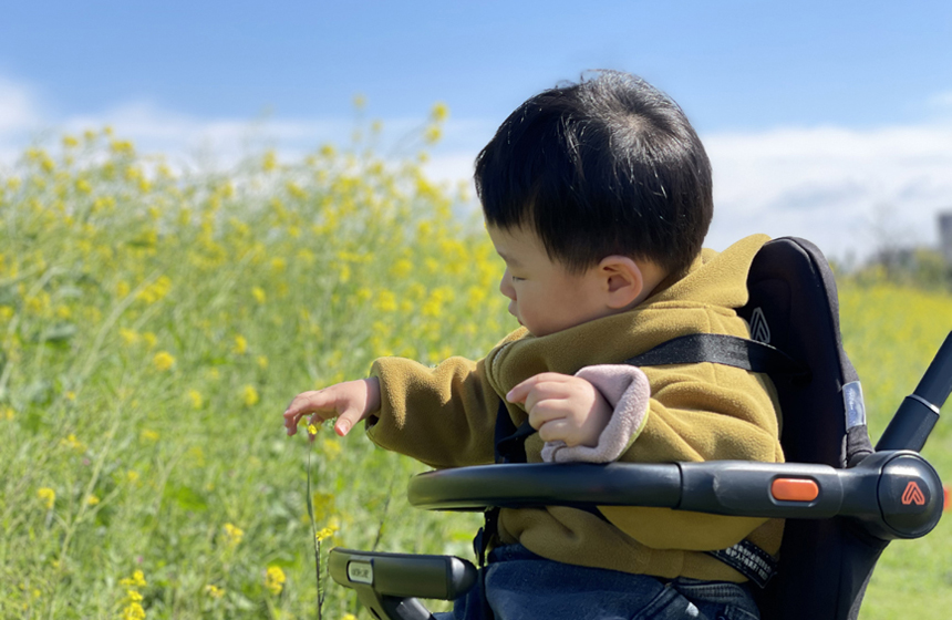 兒童在公園內的油菜花田打卡拍照。人民網 毛思遠攝