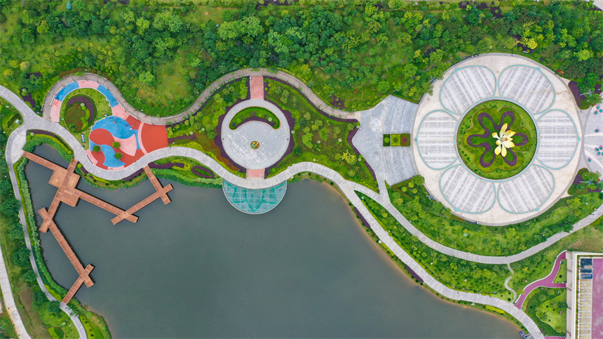 航拍江西省贛州市全南縣若湖公園。李凡欽攝