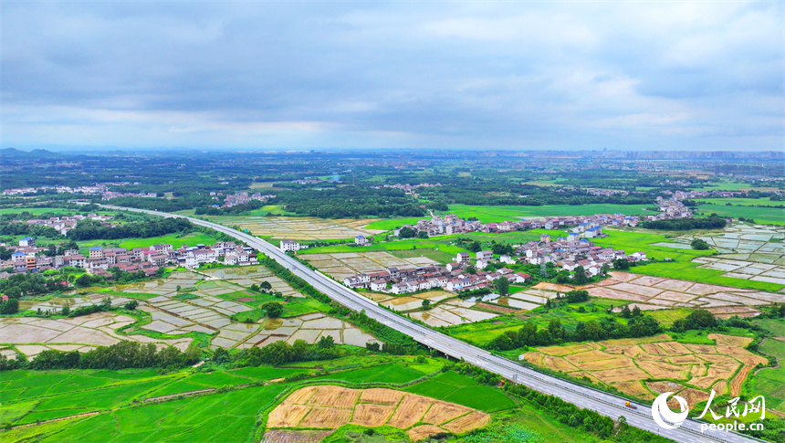航拍撫州市東臨新區東昌高速公路。朱海鵬攝