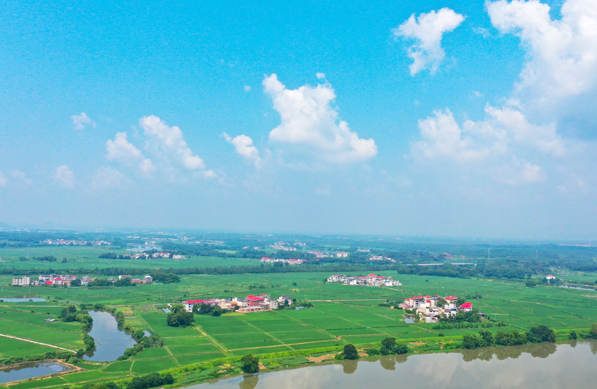 近日，無人機鏡頭下上高縣錦江鎮新華村美麗的鄉村景色。陳旗海攝