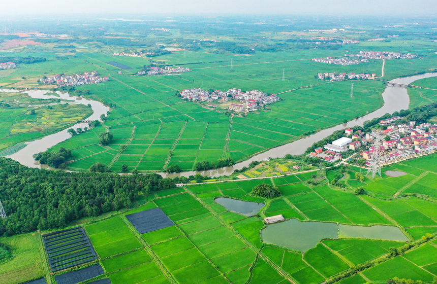 無人機鏡頭下上高縣泗溪鎮游市村美麗的鄉村景色。陳旗海攝