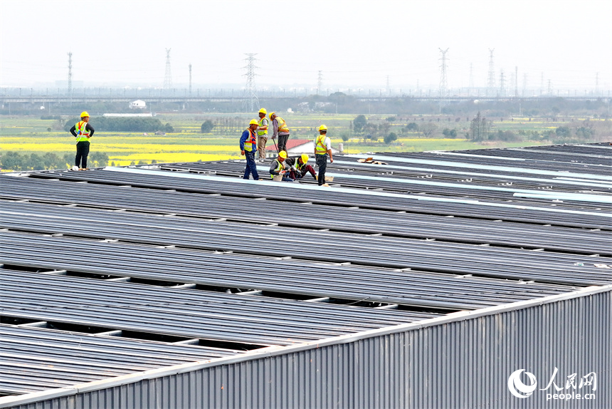 位于南昌縣的姚灣作業區綜合碼頭貨場，工人在建設堆場散貨倉基樁。人民網 朱海鵬攝