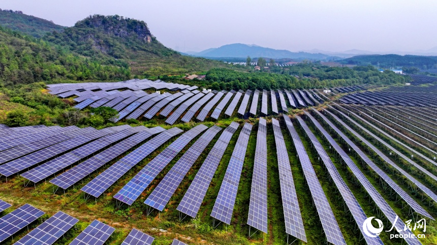 宜春市上高縣翰堂鎮的“農光互補”光伏發電站，太陽能光伏發電板連片分布。人民網 朱海鵬攝