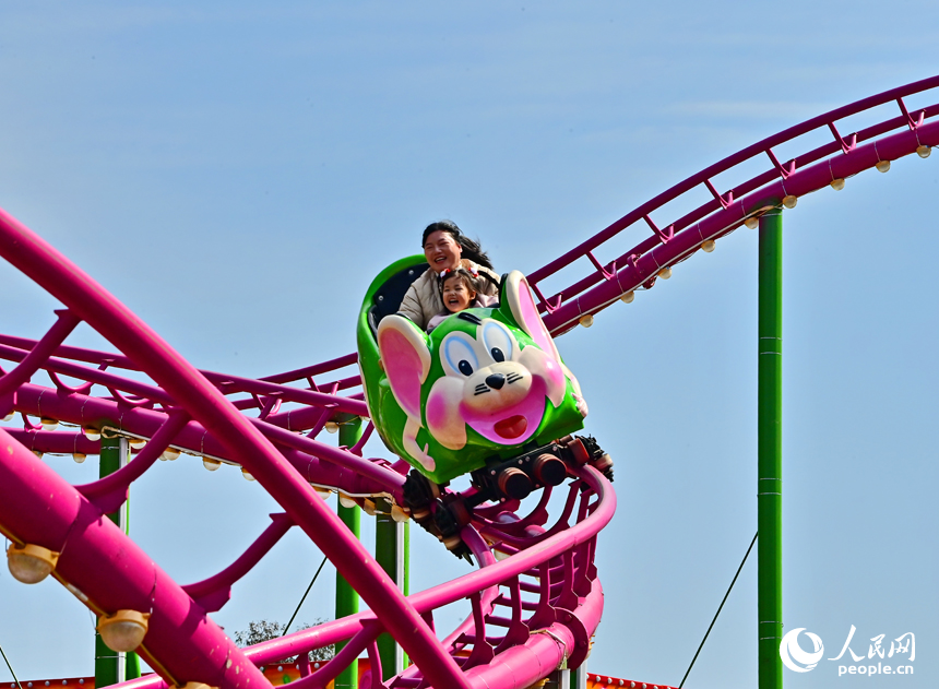 贛州市章貢區水東鎮的一處鄉村旅游景點，許多游客在游樂場開心玩耍。人民網 朱海鵬攝