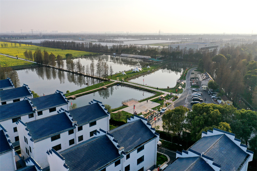 航拍鏡頭下，南昌縣南新鄉山上村山上新村呈現宜居和美的農村新貌。人民網記者 時雨攝