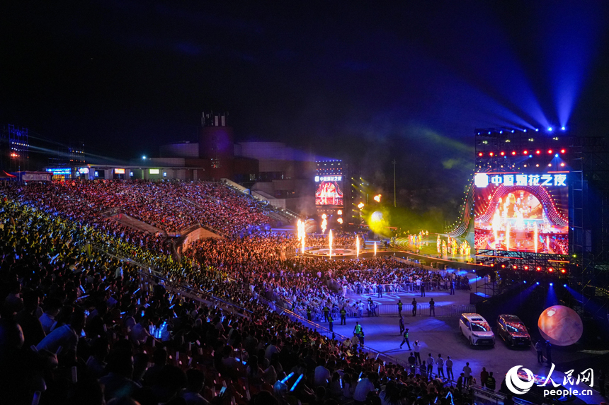 絢爛的煙花傳遞著盛會熱烈的氛圍與花炮的藝術魅力。 人民網 涂詩軒攝