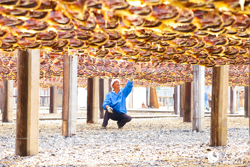 贛州市大余縣南安鎮的一處南安板鴨生產基地，工人正在晾曬板鴨。人民網 朱海鵬攝