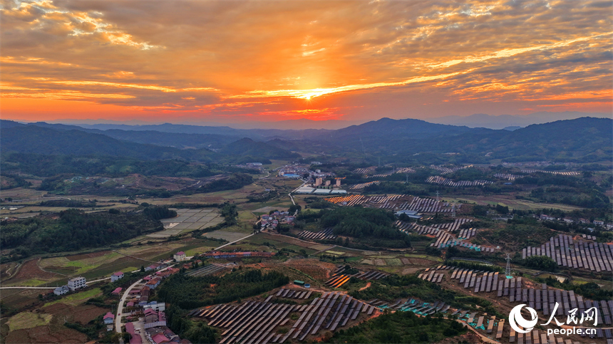 撫州市廣昌縣千善鄉的華潤廣昌千善光伏項目基地，鱗次櫛比的光伏板熠熠生輝。人民網記者 朱海鵬攝